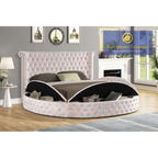 Best Master YY138-BG Willa arlo interiors loden II beige velvet fabric tufted round queen bed set with storage