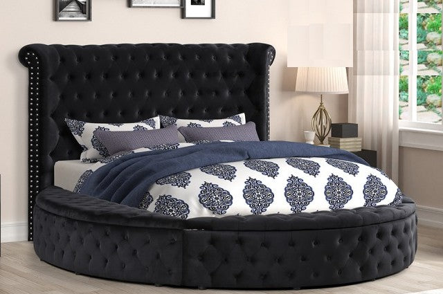 Loden II Black Velvet Tufted Round Bed with Storage – YY138-BK