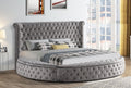 Best Master YY138-GY Willa arlo interiors loden II grey velvet fabric tufted round queen bed set with storage