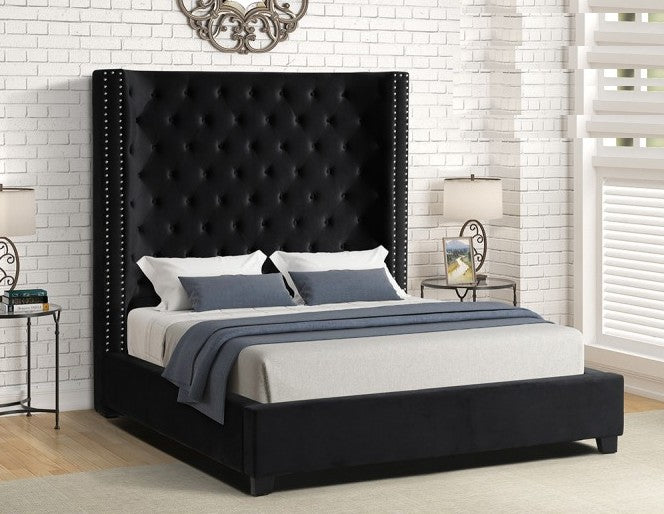 YY139-BLK Black tufted fabric queen bed frame with tall headboard curved sides Red barrell studio Empress