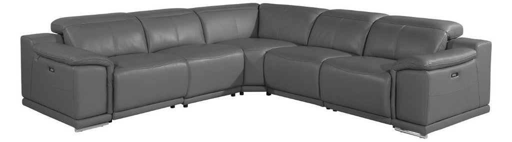 Global United 9762DG-5PC 5 pc DivanItalia dark grey italian leather power reclining sectional sofa adjustable headrests