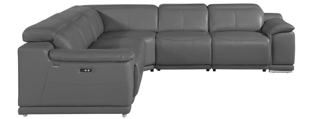 Global United 9762DG-5PC 5 pc DivanItalia dark grey italian leather power reclining sectional sofa adjustable headrests