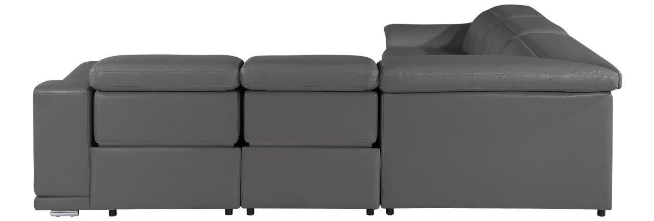 Global United 9762DG-5PC 5 pc DivanItalia dark grey italian leather power reclining sectional sofa adjustable headrests