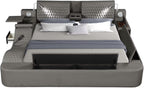 Zoya Grey Faux Leather Modern Queen Bed with Massage Lounge, Bluetooth Speakers & Reading Lights