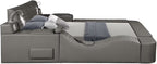 Zoya Grey Faux Leather Modern Queen Bed with Massage Lounge, Bluetooth Speakers & Reading Lights