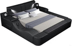 Zoya Black Faux Leather Modern Queen Bed with Massage Lounge, Bluetooth Speakers & Reading Lights