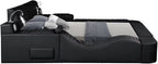Zoya Black Faux Leather Modern Queen Bed with Massage Lounge, Bluetooth Speakers & Reading Lights
