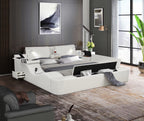 Zoya Ice Faux Leather Modern Queen Bed with Massage Lounge, Bluetooth Speakers & Reading Lights